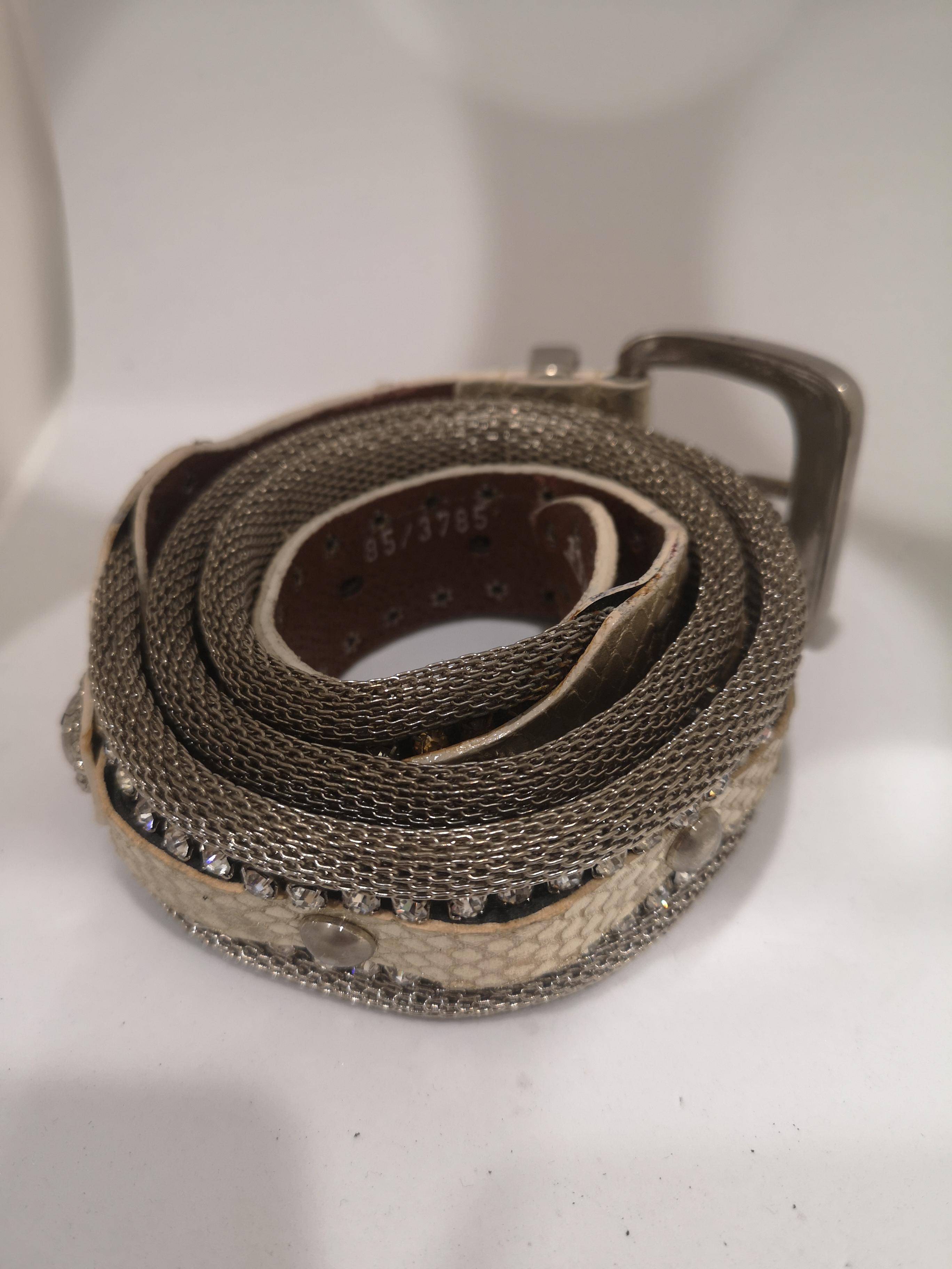 Vintage silver with gold tone leather swarovski stones belt For Sale 1