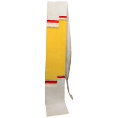 Vintage Argent & Obi japonais en soie jaune avec D rouge or orange blanc géométrique