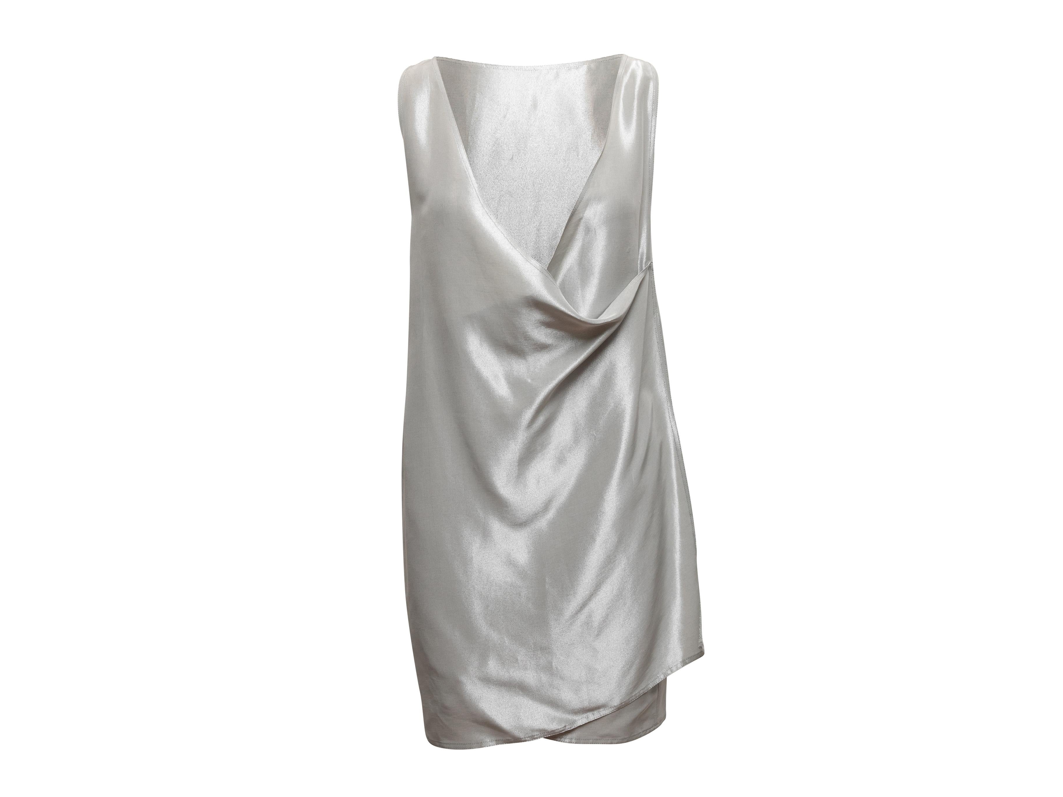 Vintage Silver Zoran Silk-Blend Mini Dress Size US M In Good Condition For Sale In New York, NY