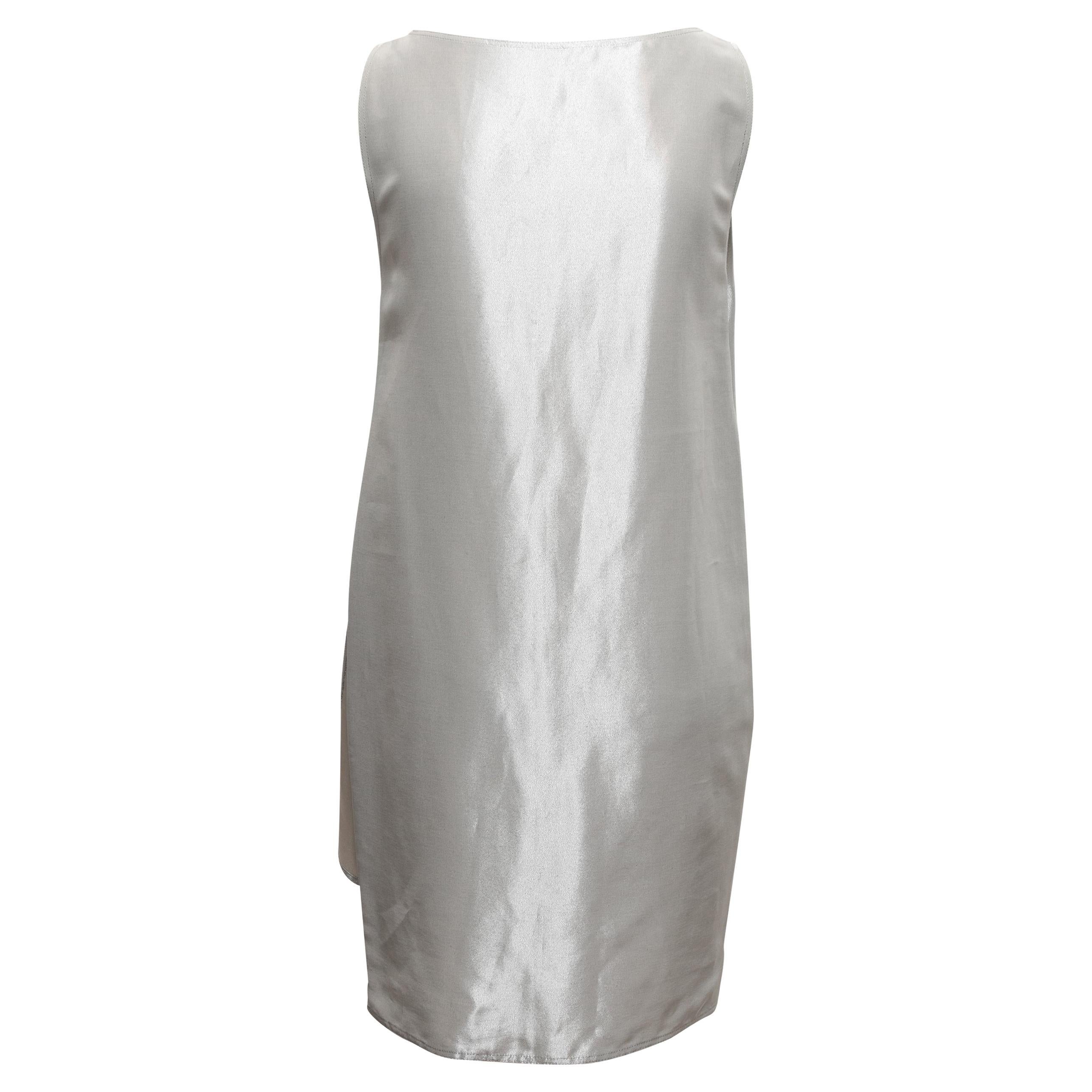 Mini robe vintage Zoran argentée en soie, taille US M en vente