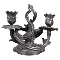 Vintage Silvered Art Nouveau-Style Twin-Branch Candelabrum
