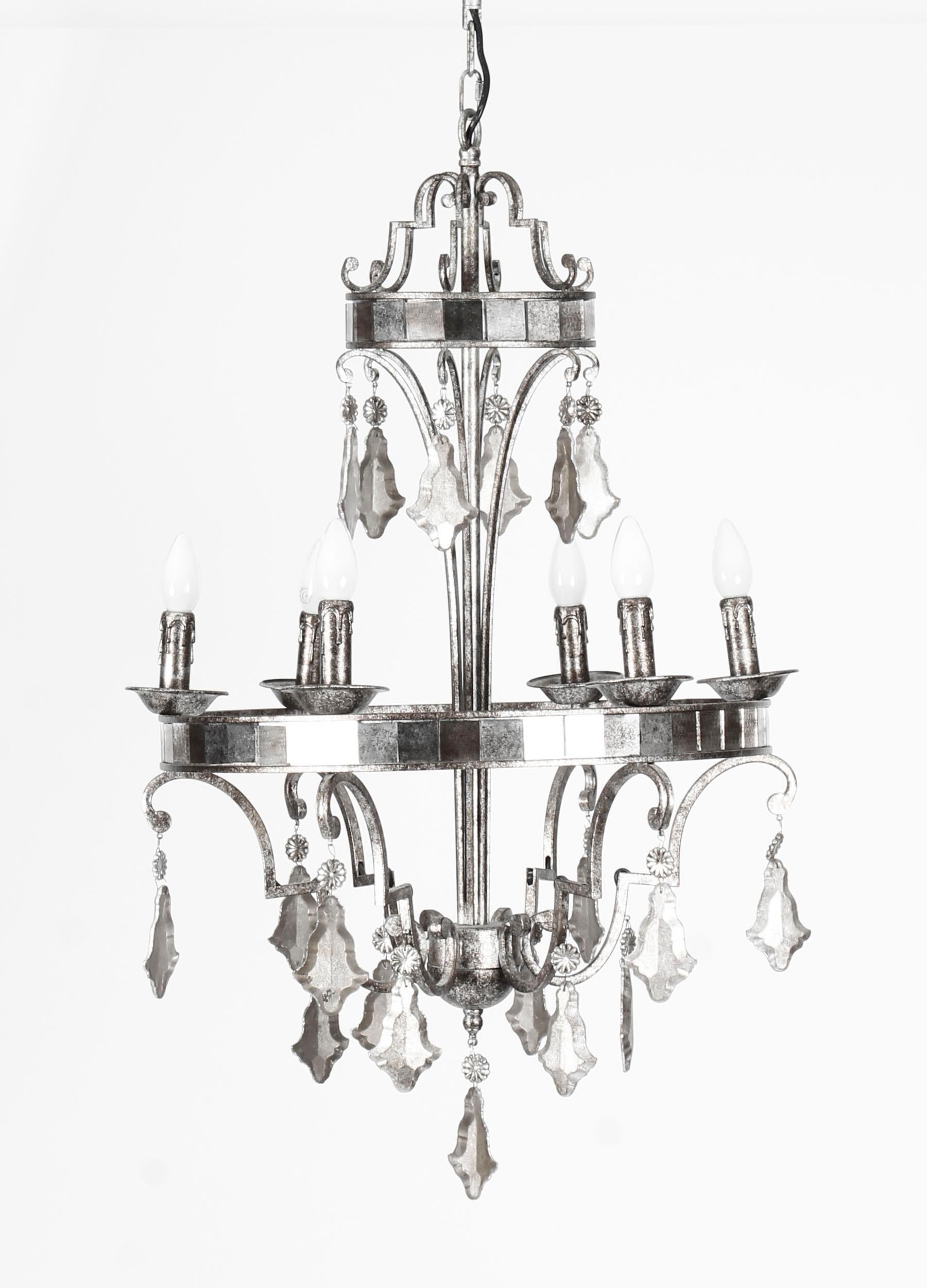 Vintage Silvered Bronze and Mirrored Chandelier, Late 20th Century For Sale 8