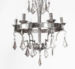 Vintage Silvered Bronze and Mirrored Chandelier, Late 20th Century