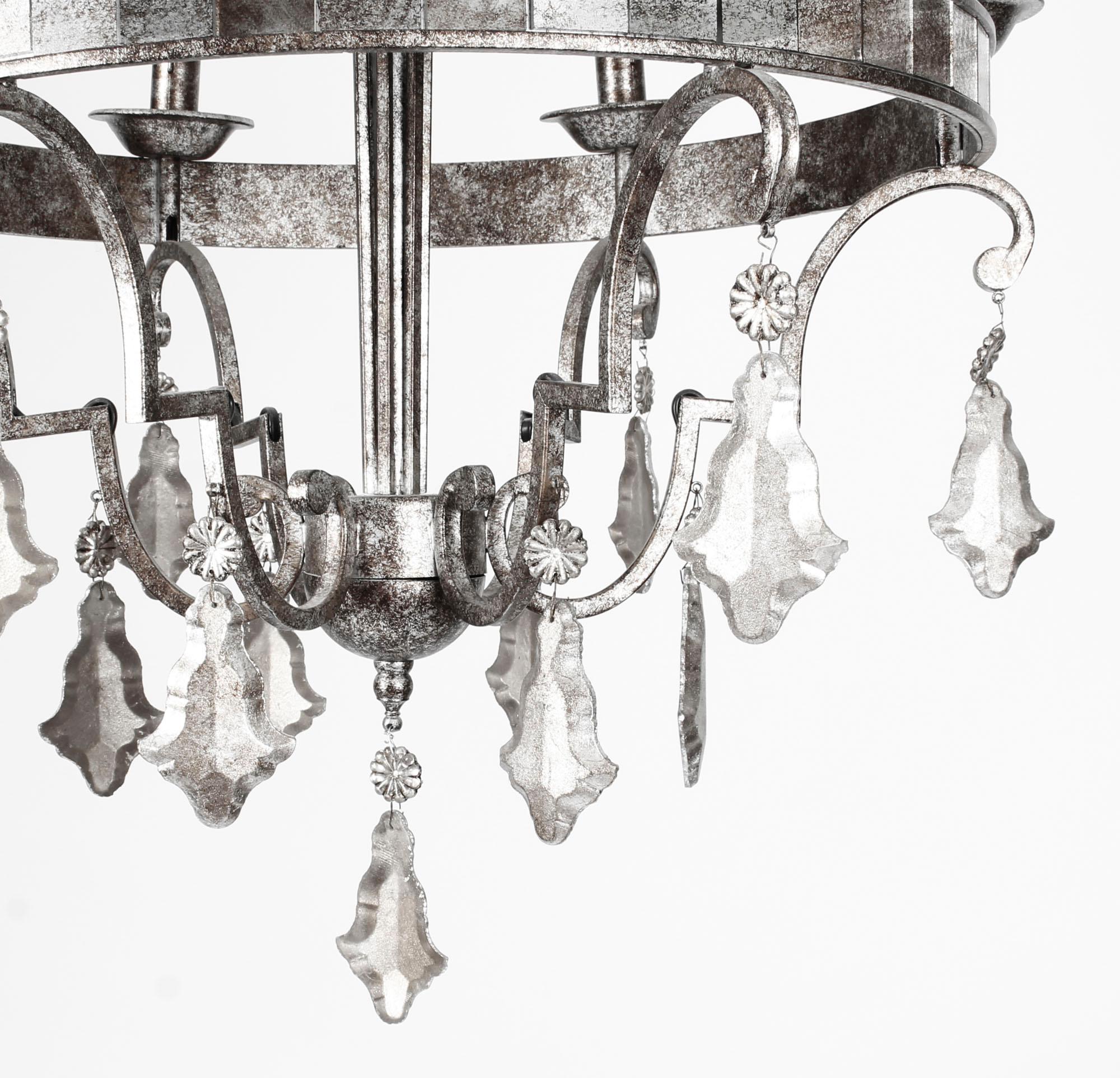 Vintage Silvered Bronze and Mirrored Chandelier, Late 20th Century In Good Condition For Sale In London, GB