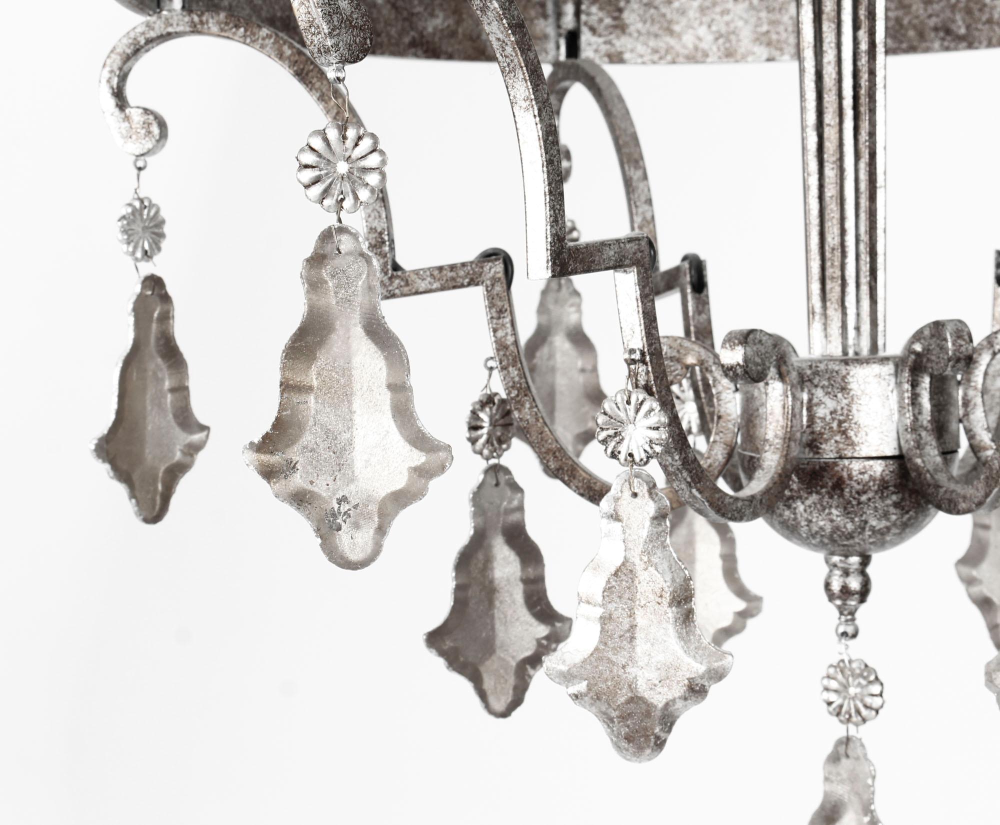 Lampadario d'epoca in bronzo argentato e specchio, fine XX secolo In condizioni buone in vendita a London, GB