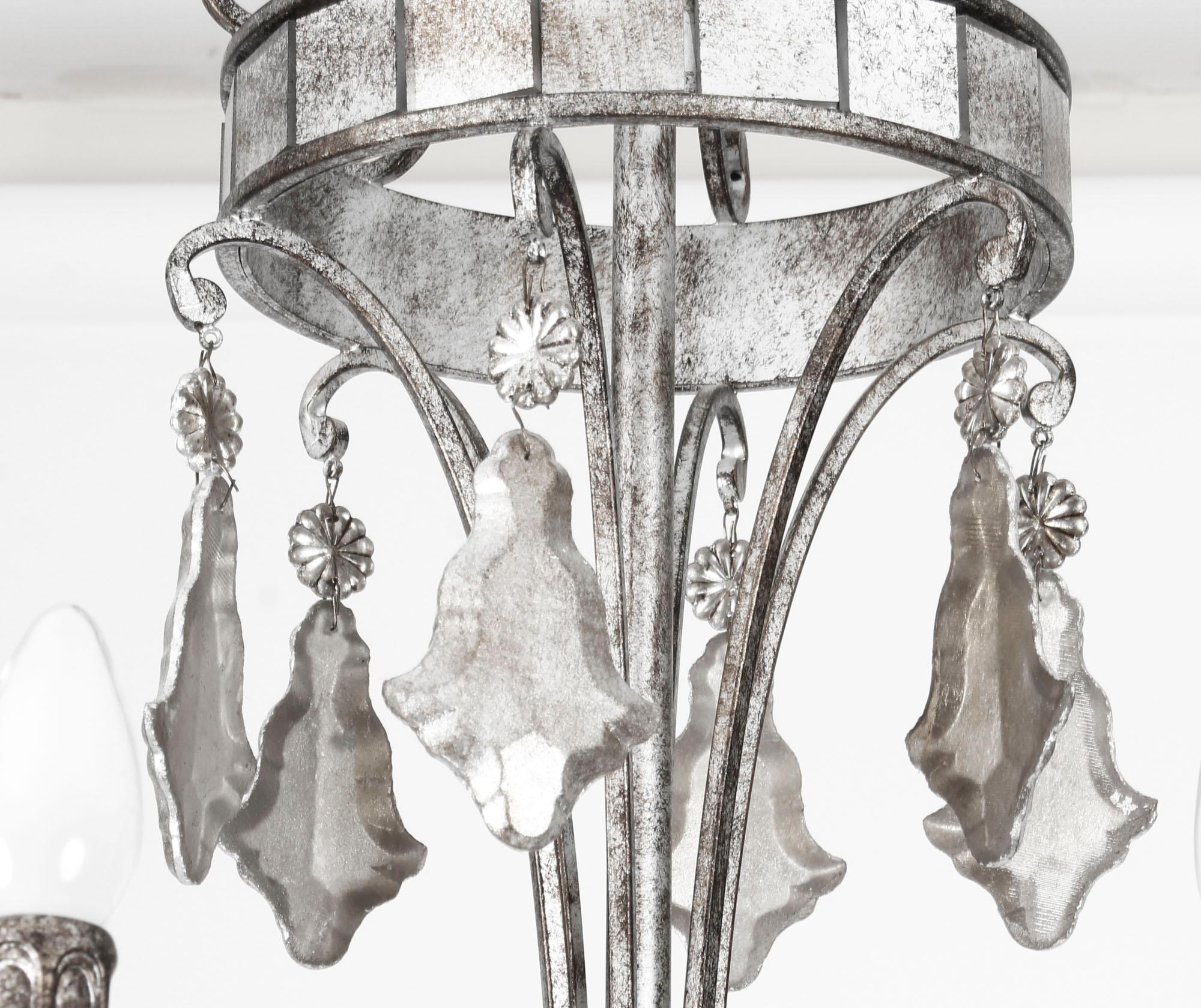 Vintage Silvered Bronze and Mirrored Chandelier, Late 20th Century For Sale 3