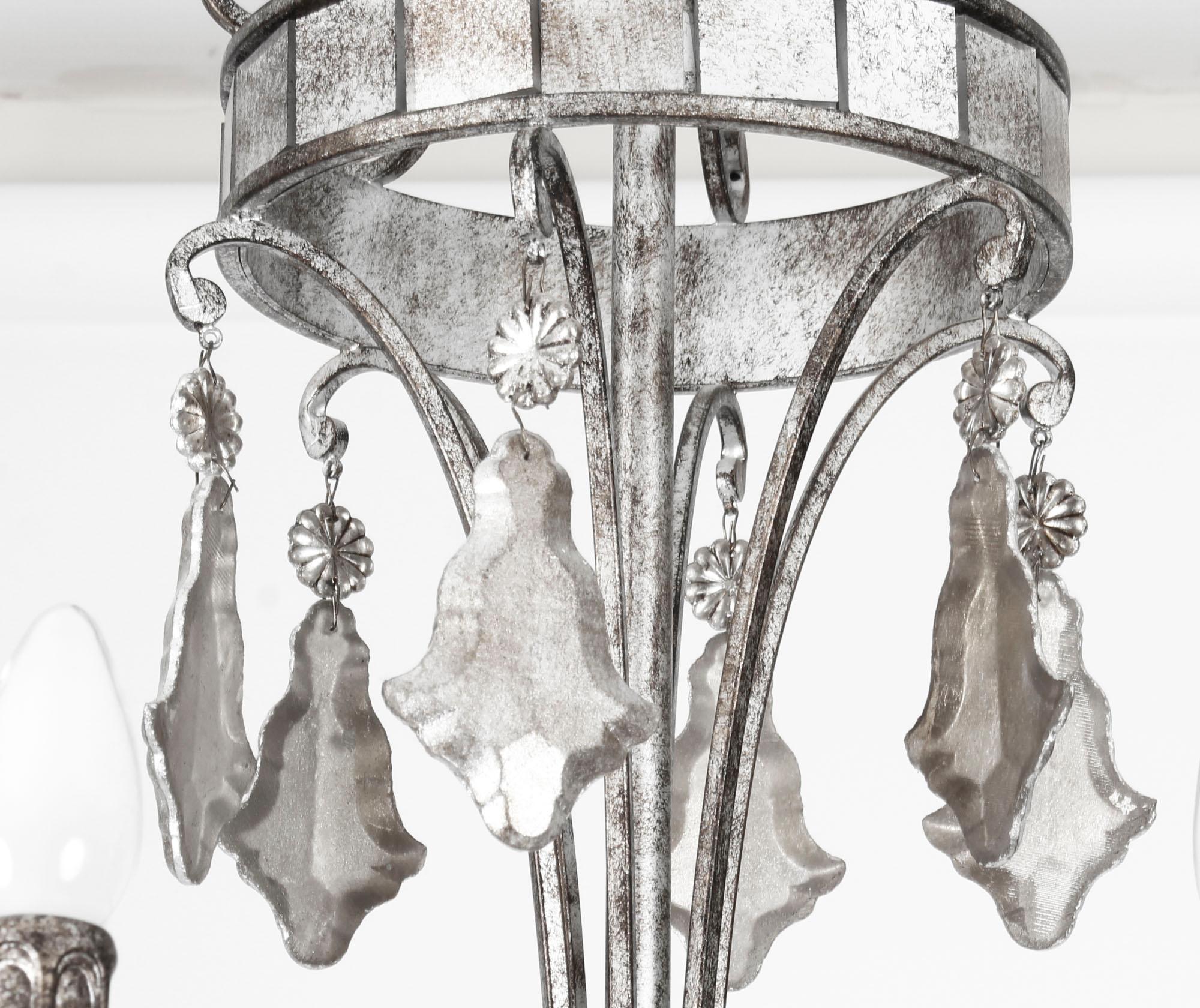 Fine XX secolo Lampadario d'epoca in bronzo argentato e specchio, fine XX secolo in vendita