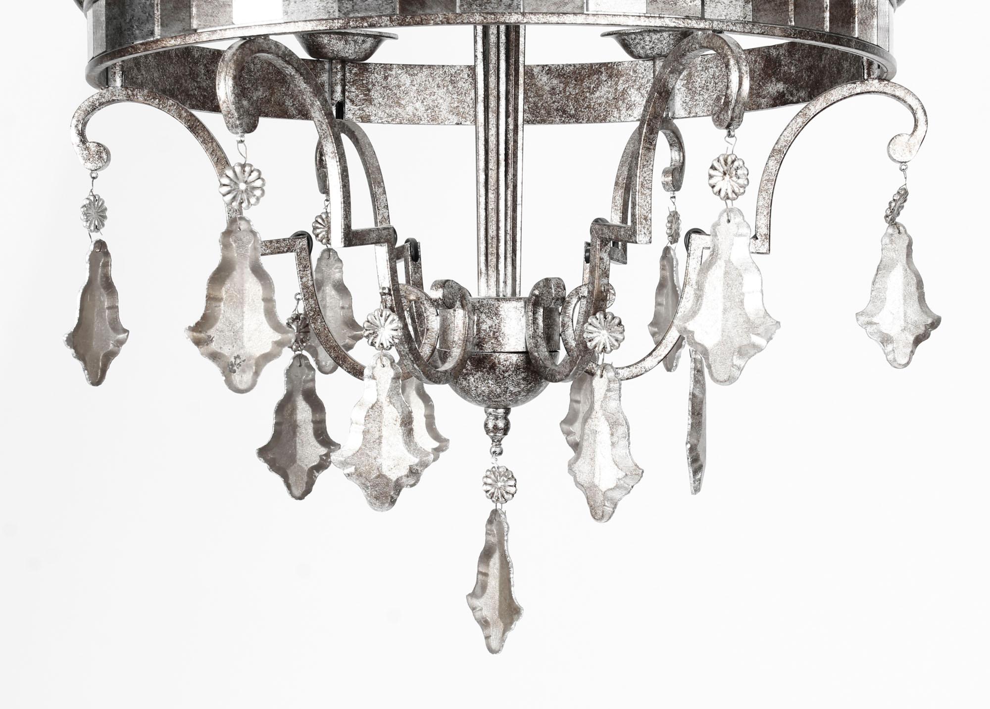 Vintage Silvered Bronze and Mirrored Chandelier, Late 20th Century For Sale 5