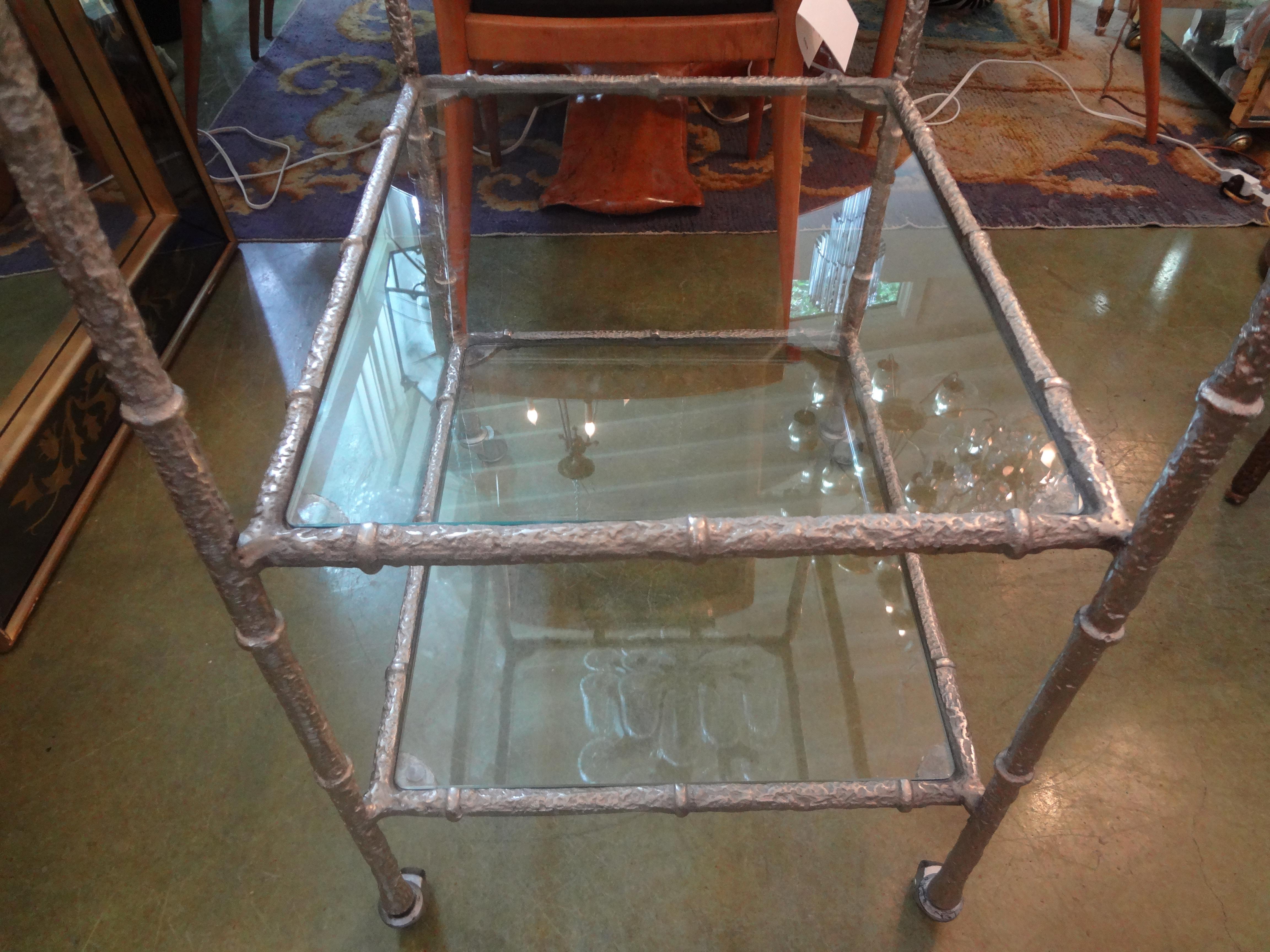 Vintage Silvered Metal Three Tiered Bar Cart 4