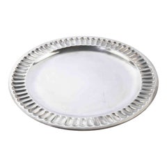 Vintage Silverplate Round Serving Platter with Fluted Rim, 1960s