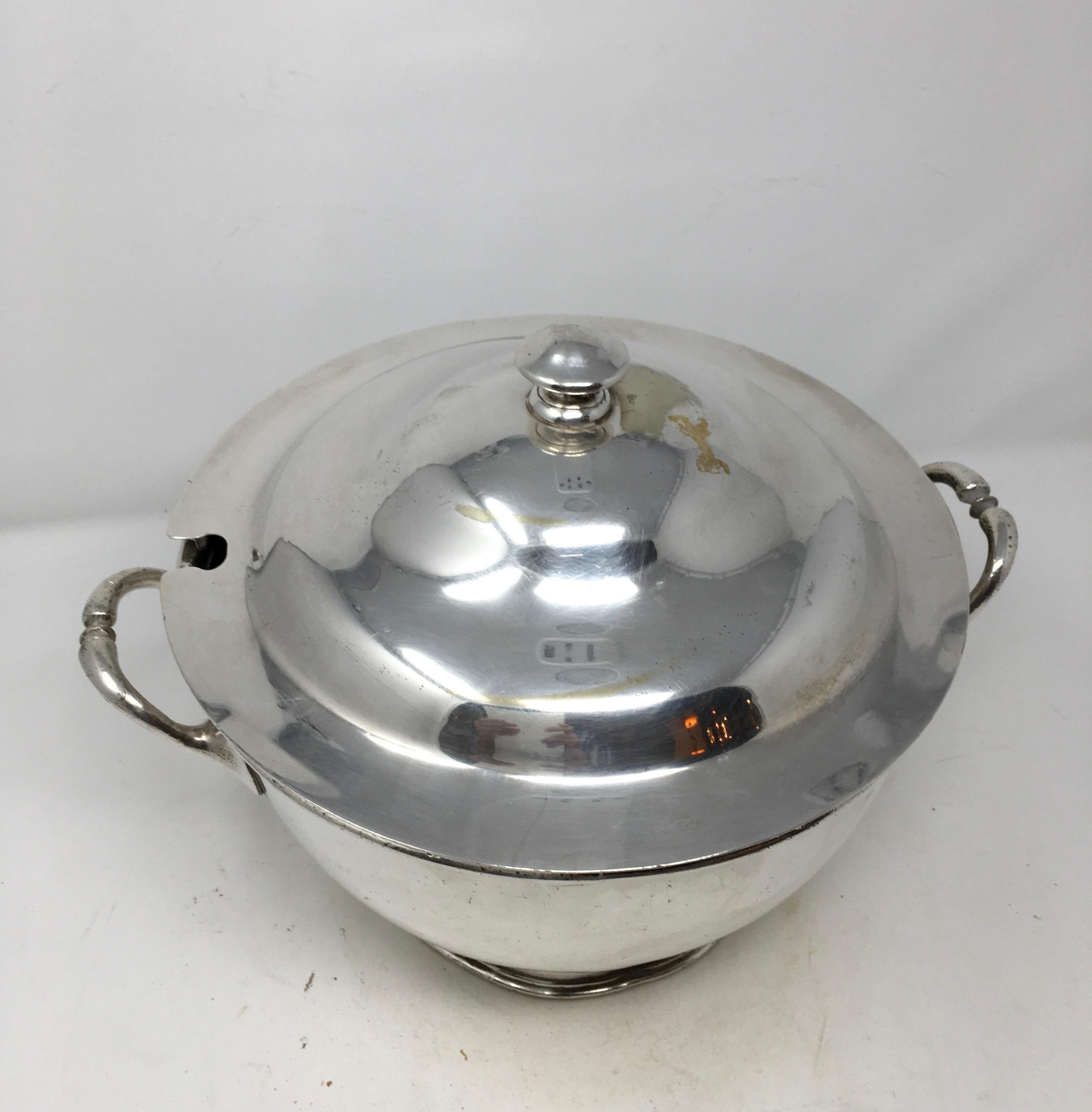 English Vintage Silver Plate Silver Soldered Soup Tureen, 