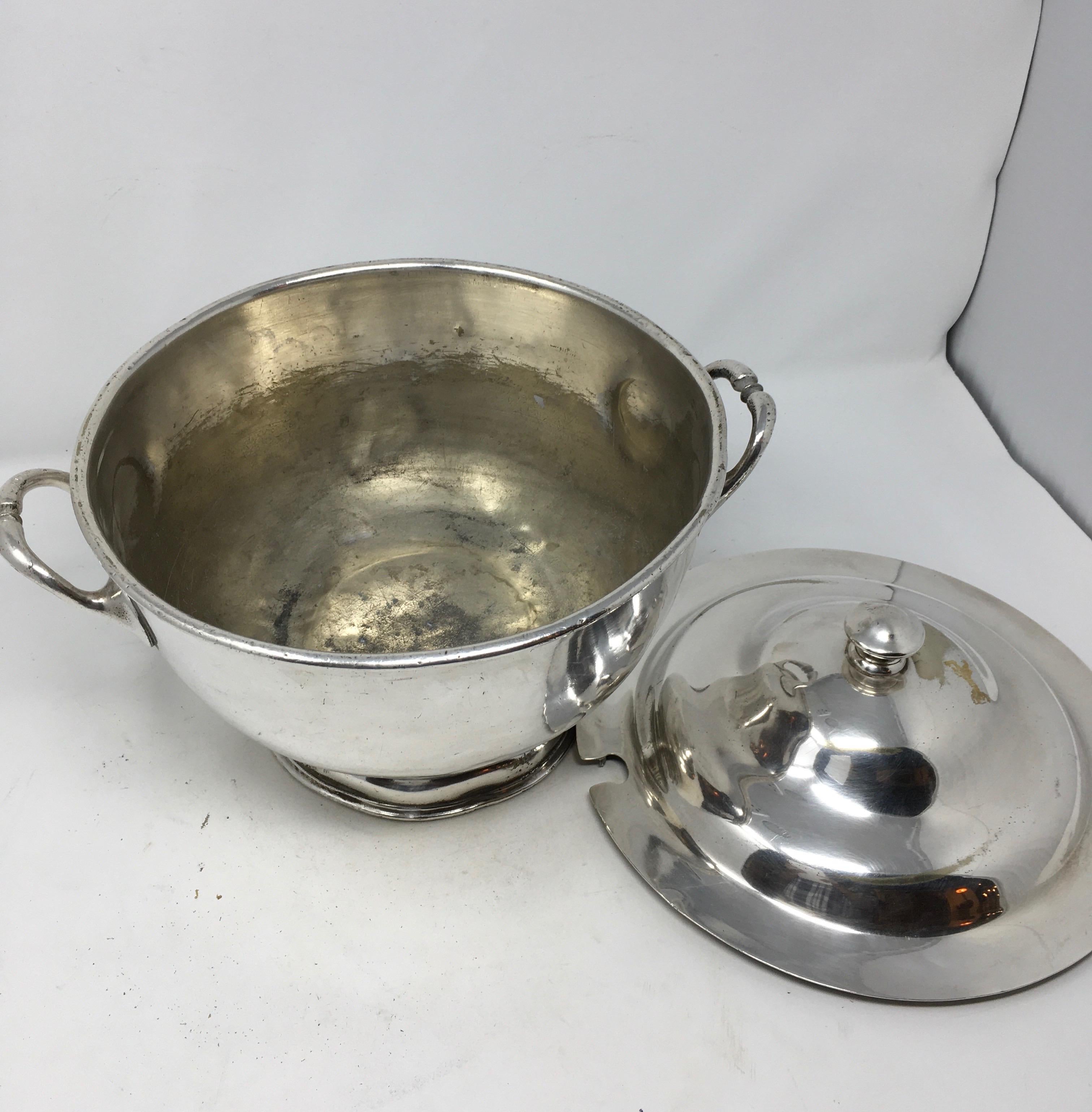Vintage Silver Plate Silver Soldered Soup Tureen, 