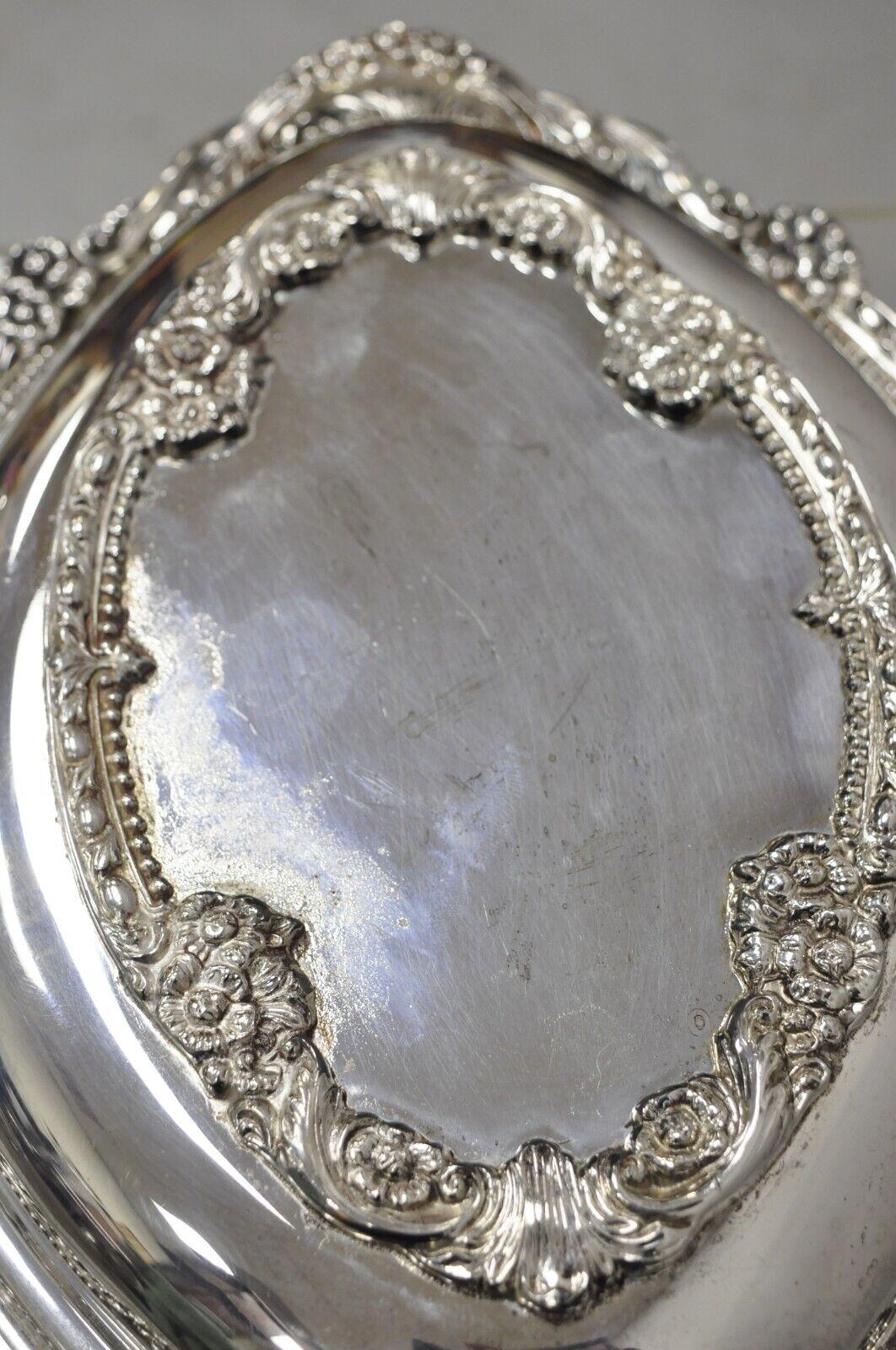 20th Century Vintage Silverplate Victorian Style Ornate Lidded Vegetable Serving Dish Platter For Sale