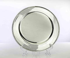 Plat de service vintage en métal argenté, design italien, années 1970
