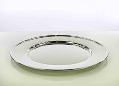 Plat de service vintage en métal argenté, design italien, années 1970