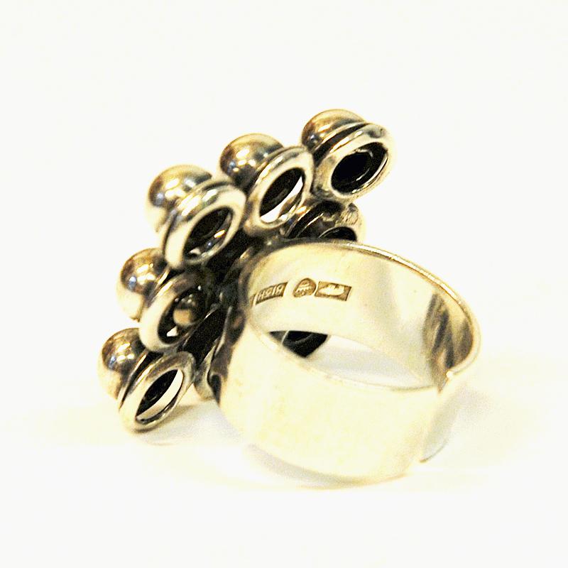 Mid-Century Modern Vintage Silverring with Bead Ball Design by Erik Granit, Finland, 1968