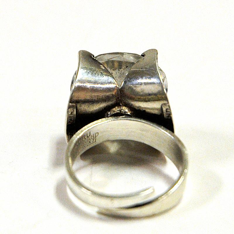 Mid-Century Modern Vintage Silverring with Cut Rock Crystal Stone by Martti J Hyvärinen, Finland