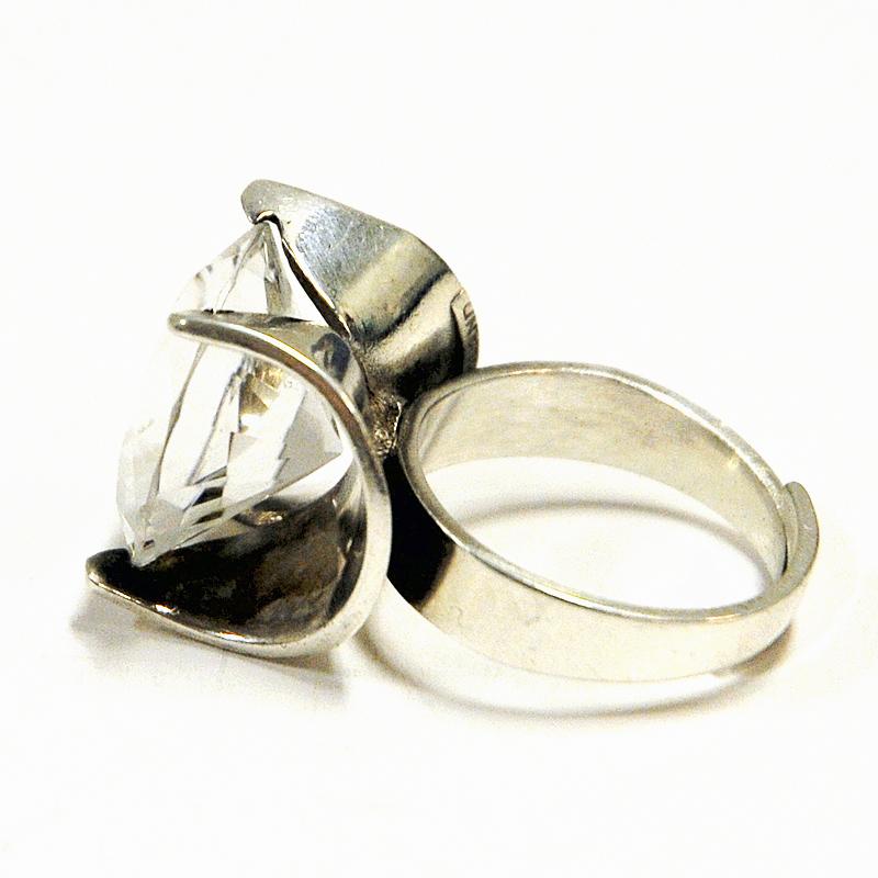 Finnish Vintage Silverring with Cut Rock Crystal Stone by Martti J Hyvärinen, Finland