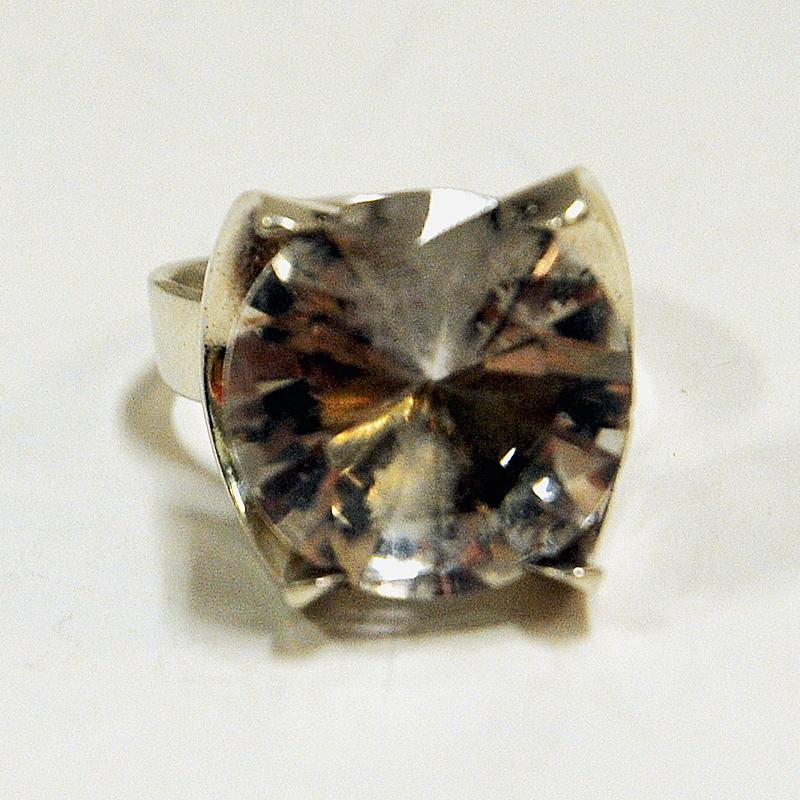Late 20th Century Vintage Silverring with Cut Rock Crystal Stone by Martti J Hyvärinen, Finland