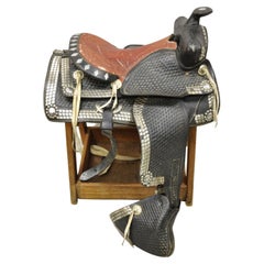 Vintage Simco Black Brown Leather Studded 15.5" Western Horse Show Saddle