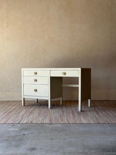 Vintage Simmons White Metal Desk With Original Brass Hardware, 1940s