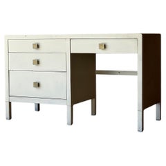 Vintage Simmons White Metal Desk With Original Brass Hardware, 1940s
