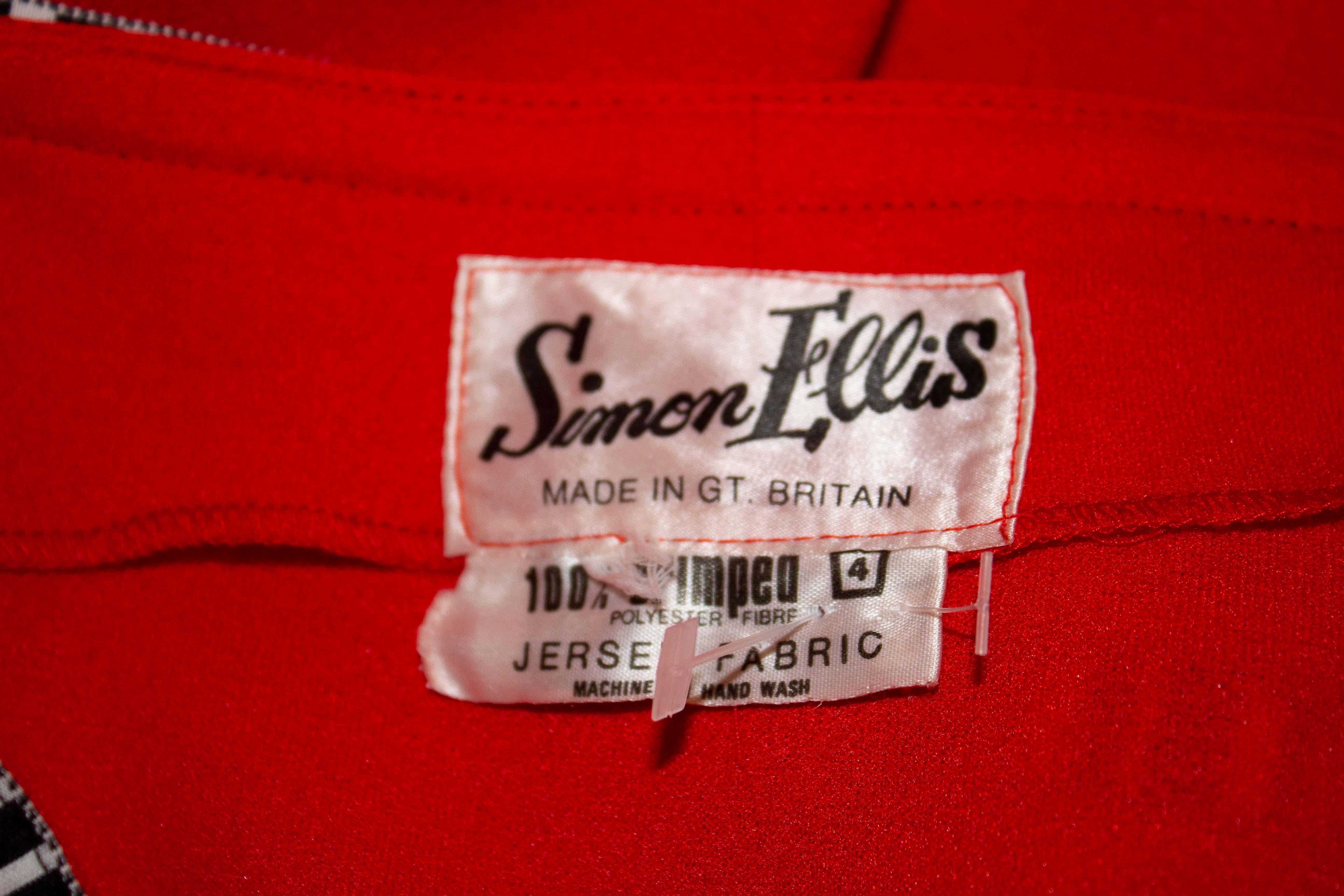 Vintage Simon Ellis Red Dress In Good Condition For Sale In London, GB