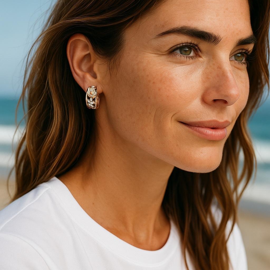 A Captivating Fusion of Color and Timeless Style
Enhance your collection with these vintage Simon G. huggie hoop earrings, meticulously crafted in 18K white and yellow gold. Featuring a floral design adorned with diamonds and charming yellow diamond
