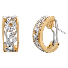 Vintage Simon G. 18K White & Yellow Gold Floral Diamond Huggie Hoop Earrings