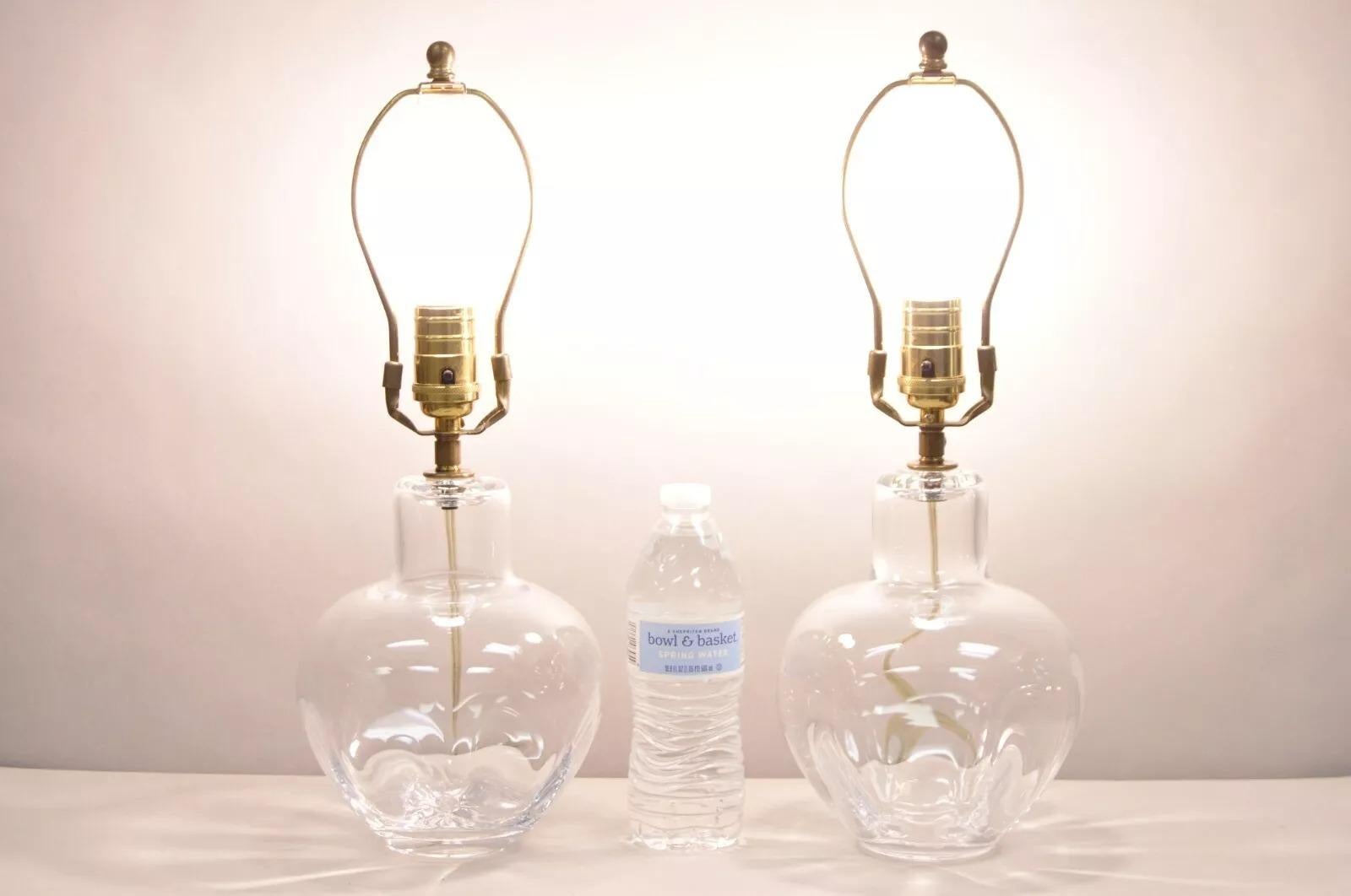 Vintage Simon Pearce Shelburne Modern Hand Blown Glass Vase Small Table Lamp - a Pair. Circa Late 20th Century. Measurements: 17.5