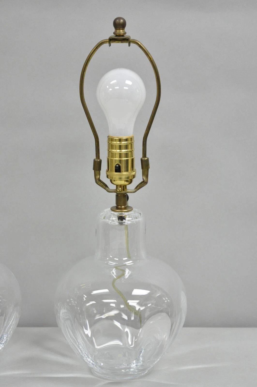 Unknown Vintage Simon Pearce Shelburne Modern Handblown Glass Vase Small Table Lamp Pair For Sale