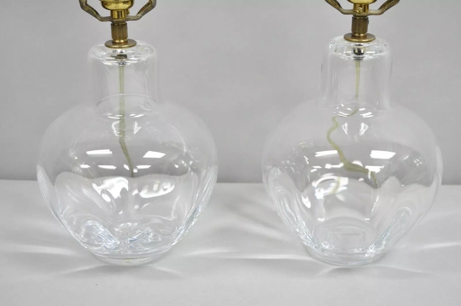 20th Century Vintage Simon Pearce Shelburne Modern Handblown Glass Vase Small Table Lamp Pair For Sale
