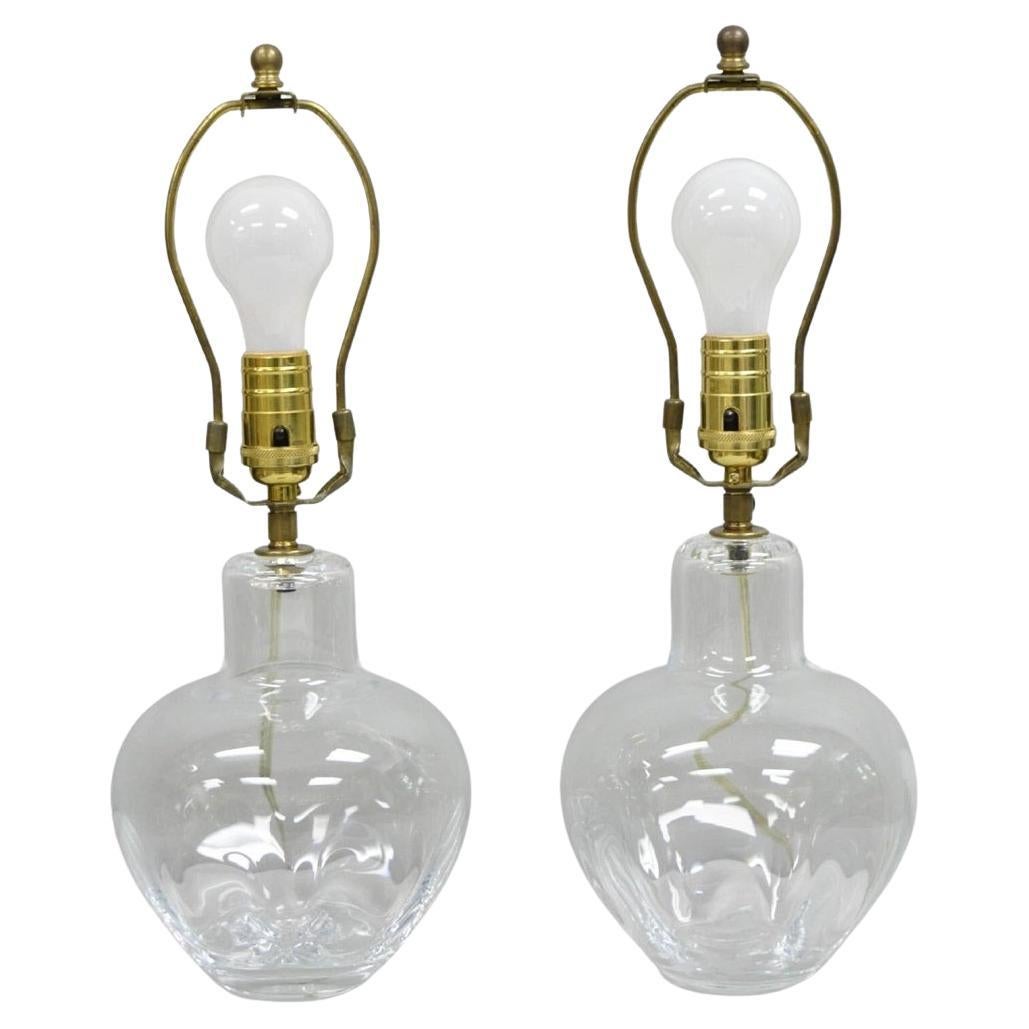 Paire de lampes de bureau vintage Simon Pearce Shelburne modernes en verre soufflé à la bouche