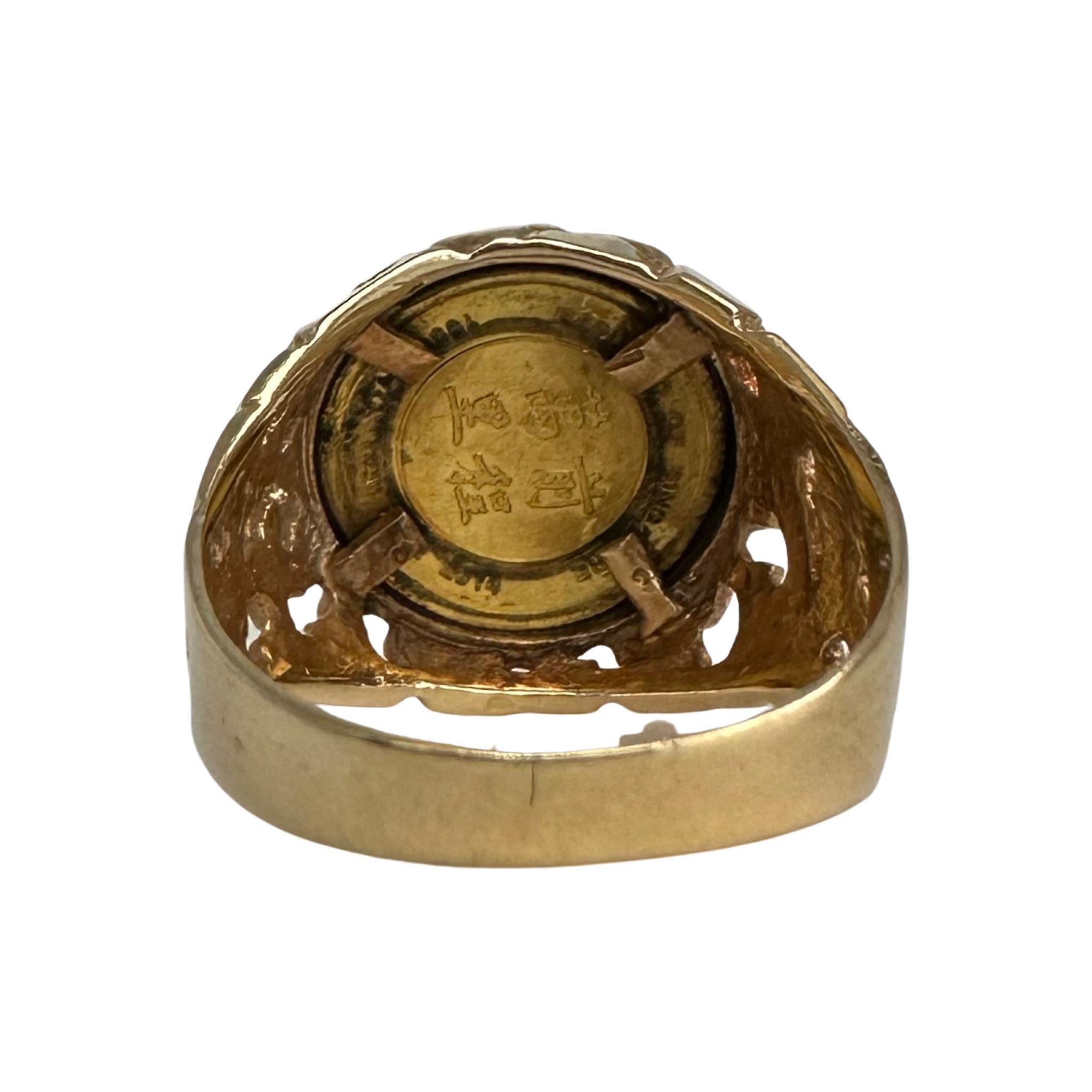 Vintage Singapur Jahr-of-The-Horse Münze-Ring 18k 14k Gold im Zustand „Relativ gut“ im Angebot in Beverly Hills, CA