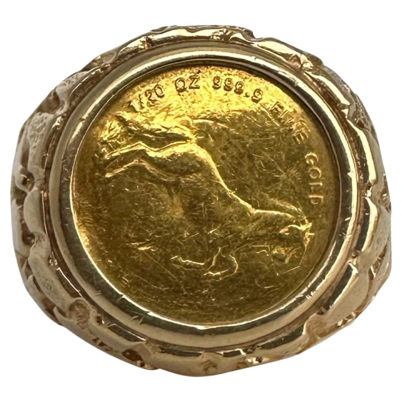 Vintage Singapur Jahr-of-The-Horse Münze-Ring 18k 14k Gold im Angebot