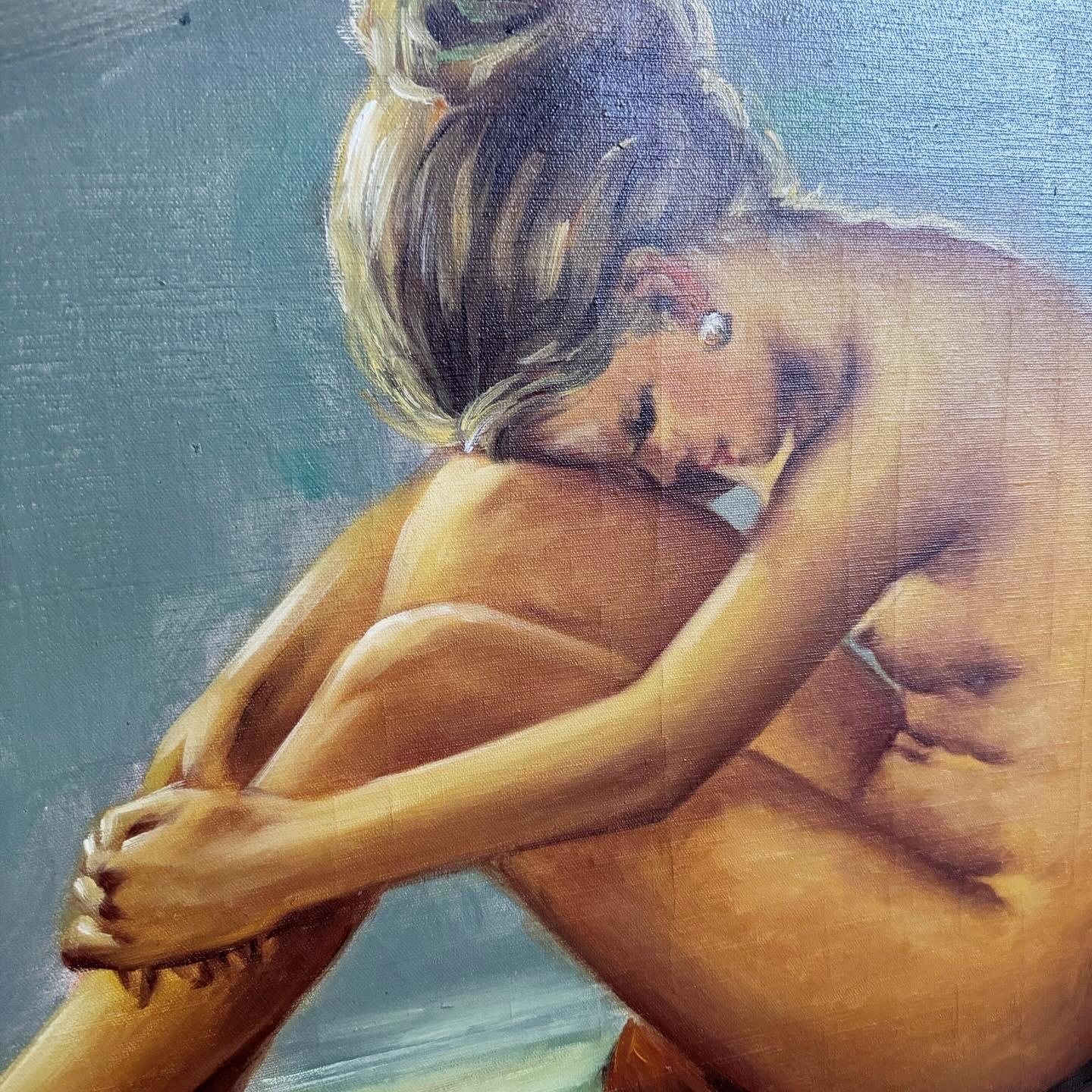 Vintage Singed and Framed Oil Painting of Nude Woman In Good Condition For Sale In Delray Beach, FL