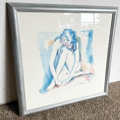 Vintage Singed and Framed Water Color Painting of Kneeling Lady