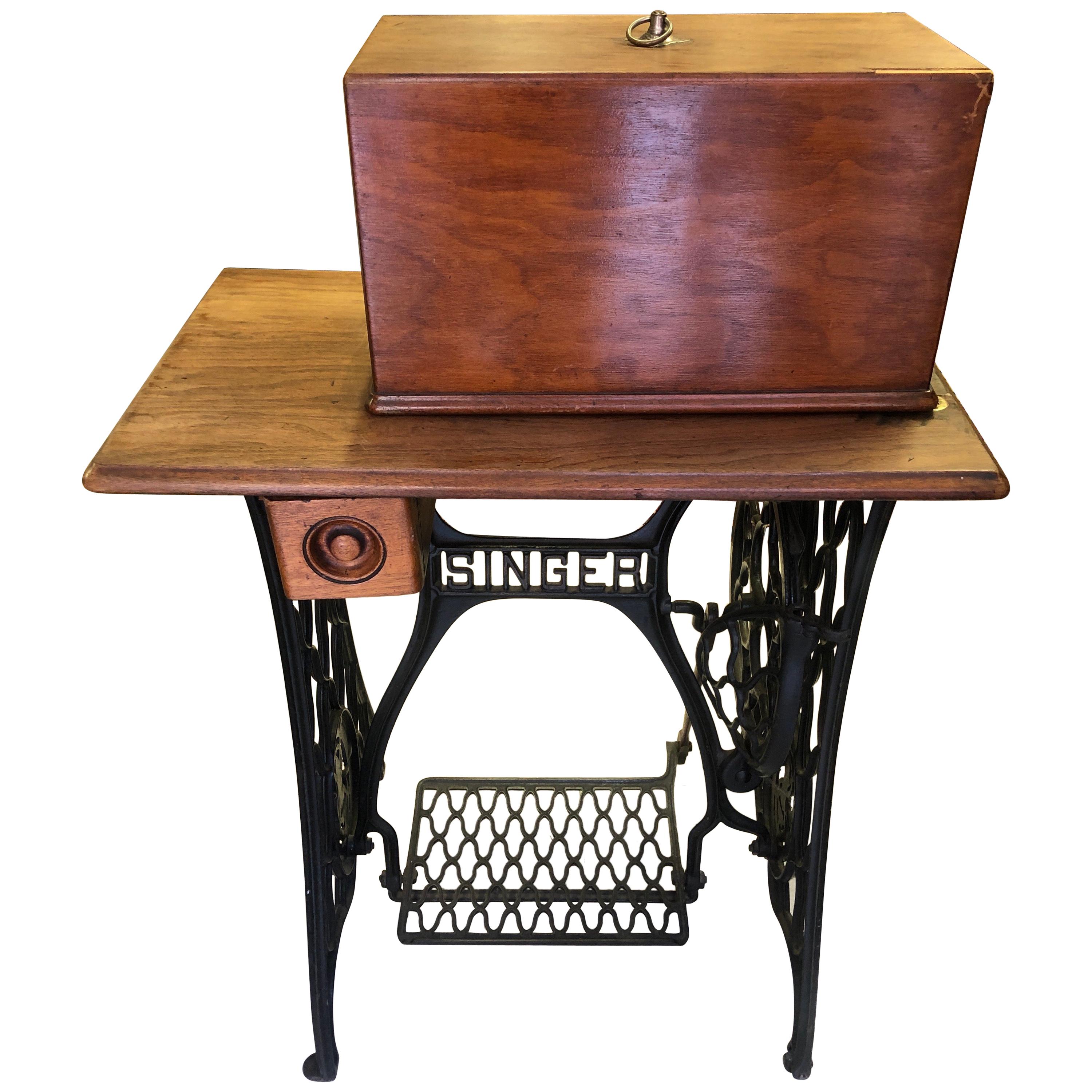 Vintage Singer Sewing Machine on Original Cast Iron Base 