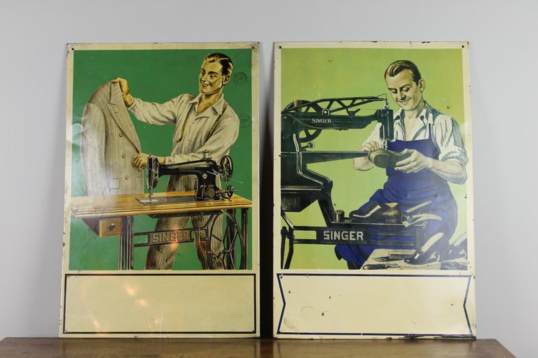 Vintage Singer Sewing Sign with Tailor and Singer Sewing Machine For