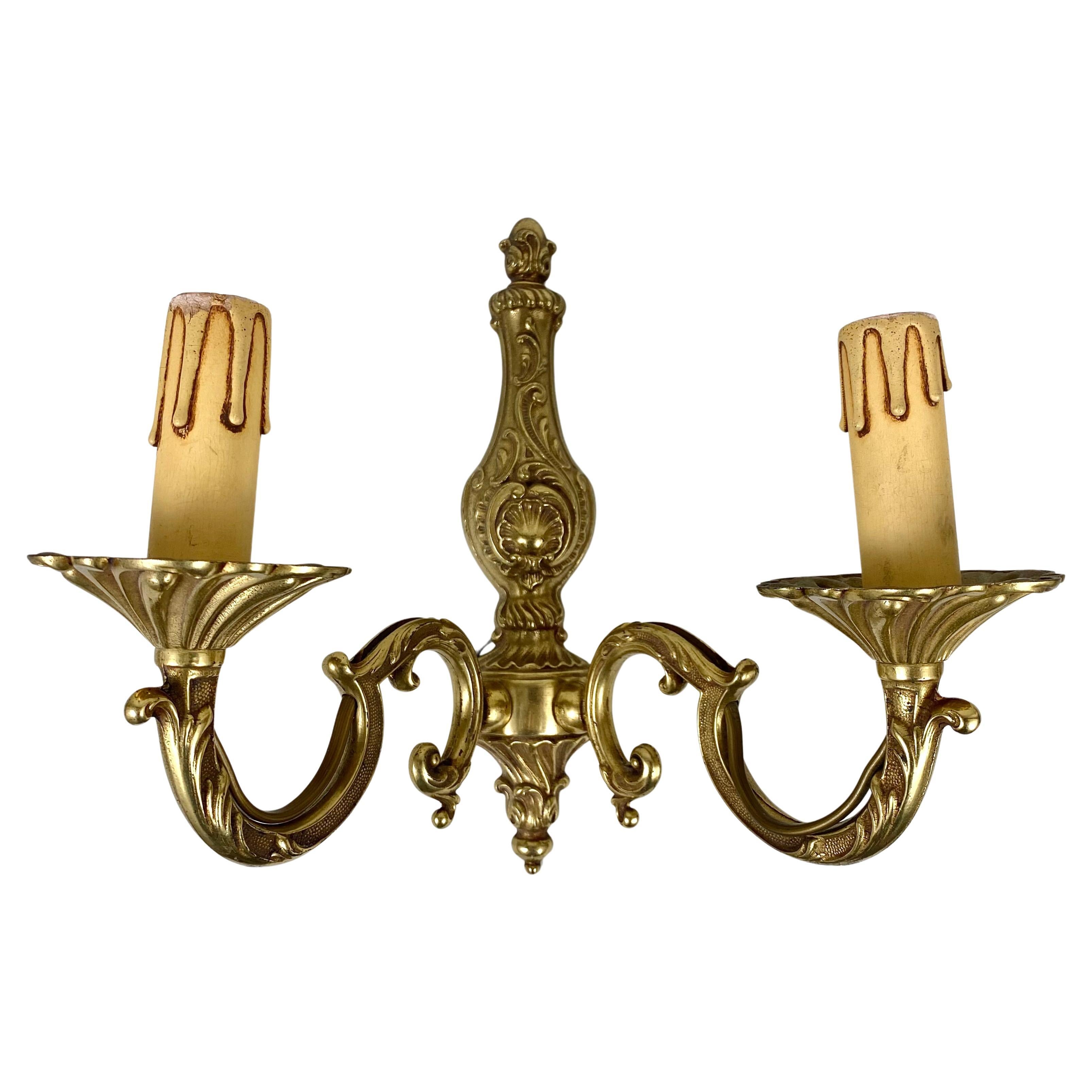 Vintage Single Bronze Wall Light Sconce in Candelabra Design, Belgium, 1960s