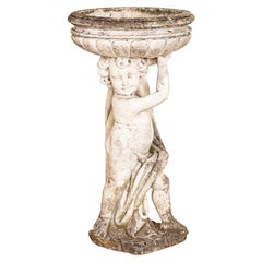 Vintage Single Cherub Cement Birdbath