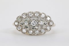 Anillo Vintage de Platino y Oro de 14k con Diamantes Brillantes Redondos y Talla Única