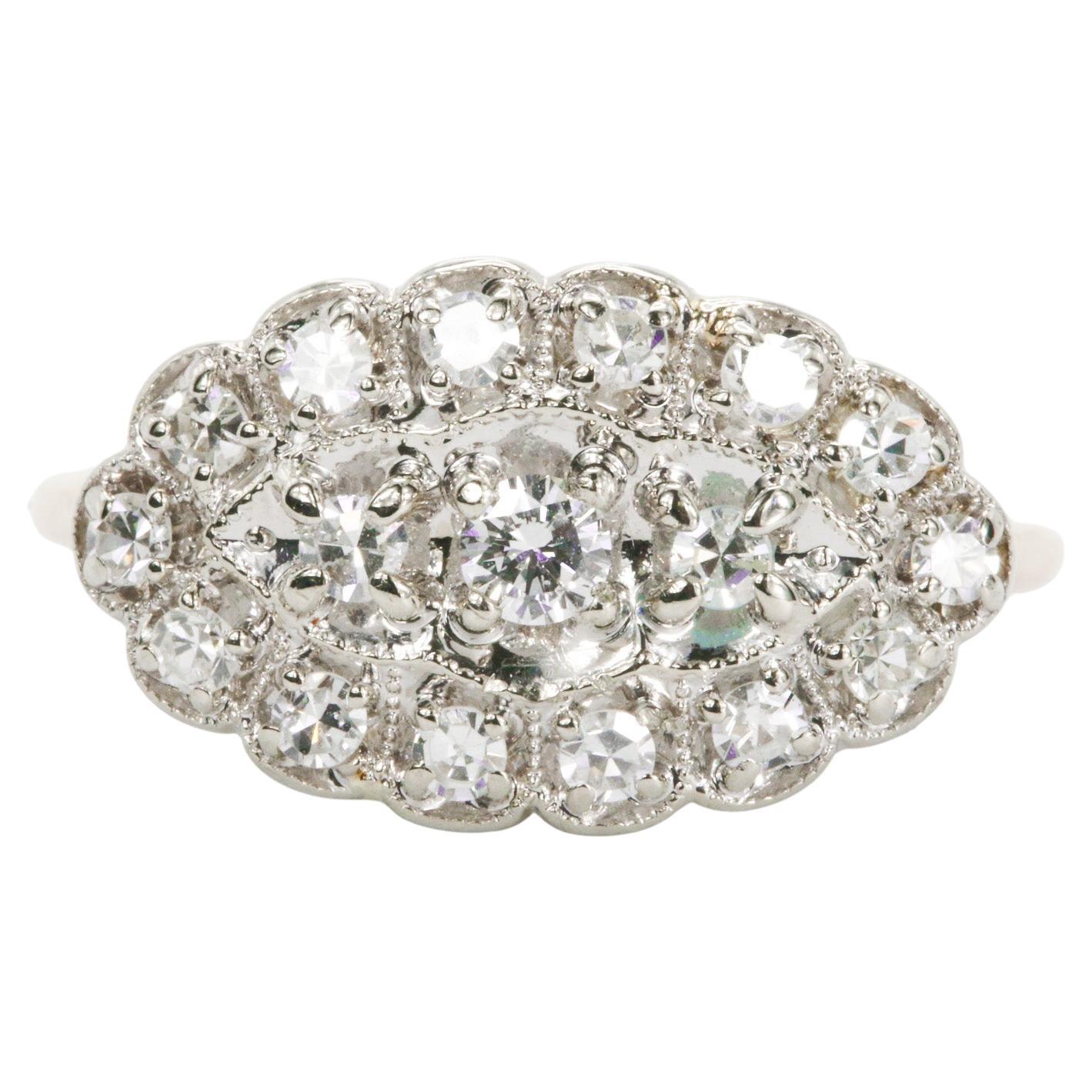 Vintage Single Cut 
Round Brilliant Diamonds in Platinum 
14k Gold Ring en venta