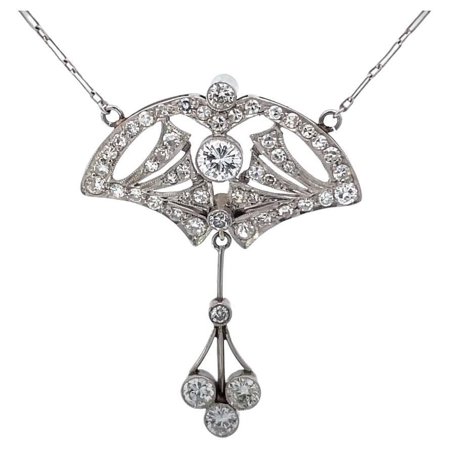 Vintage Single Cut & Transitional Cut Diamond Pendant Necklace, Platinum For Sale