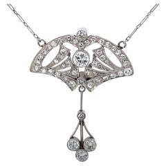 Collier pendentif vintage en diamant taille unique et transitionnelle, platine