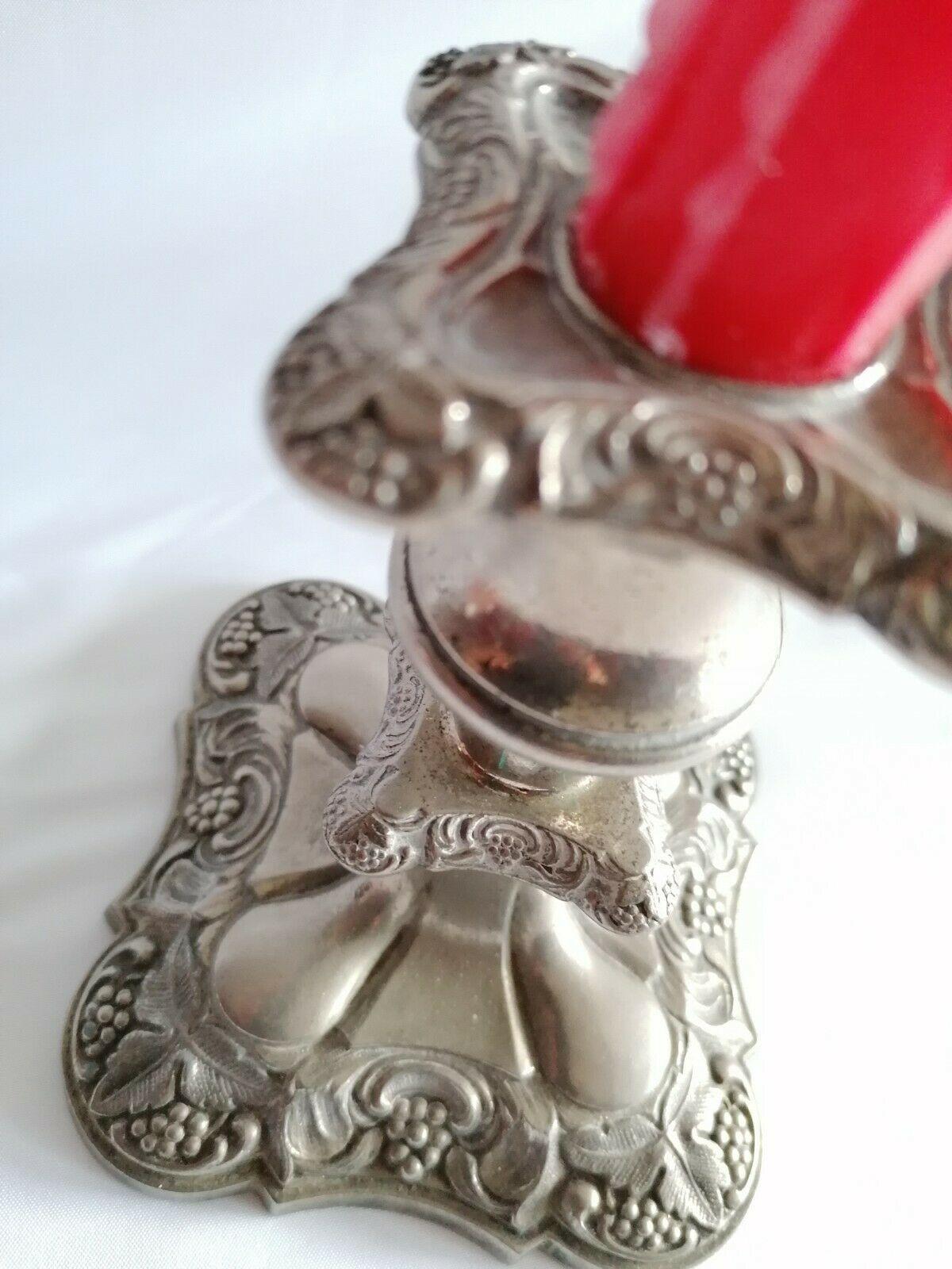 20ième siècle Vieux Bougeoir Simple Gravé Pilier Plaqué Argent Nº 463 Estampillé en vente