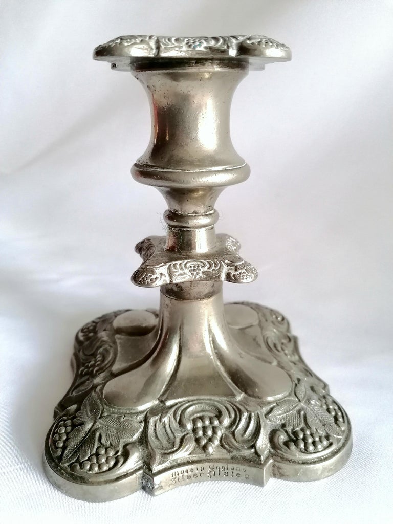 Vintage Single Engraved Candle Holder Silver Plated Pillar Nº 463