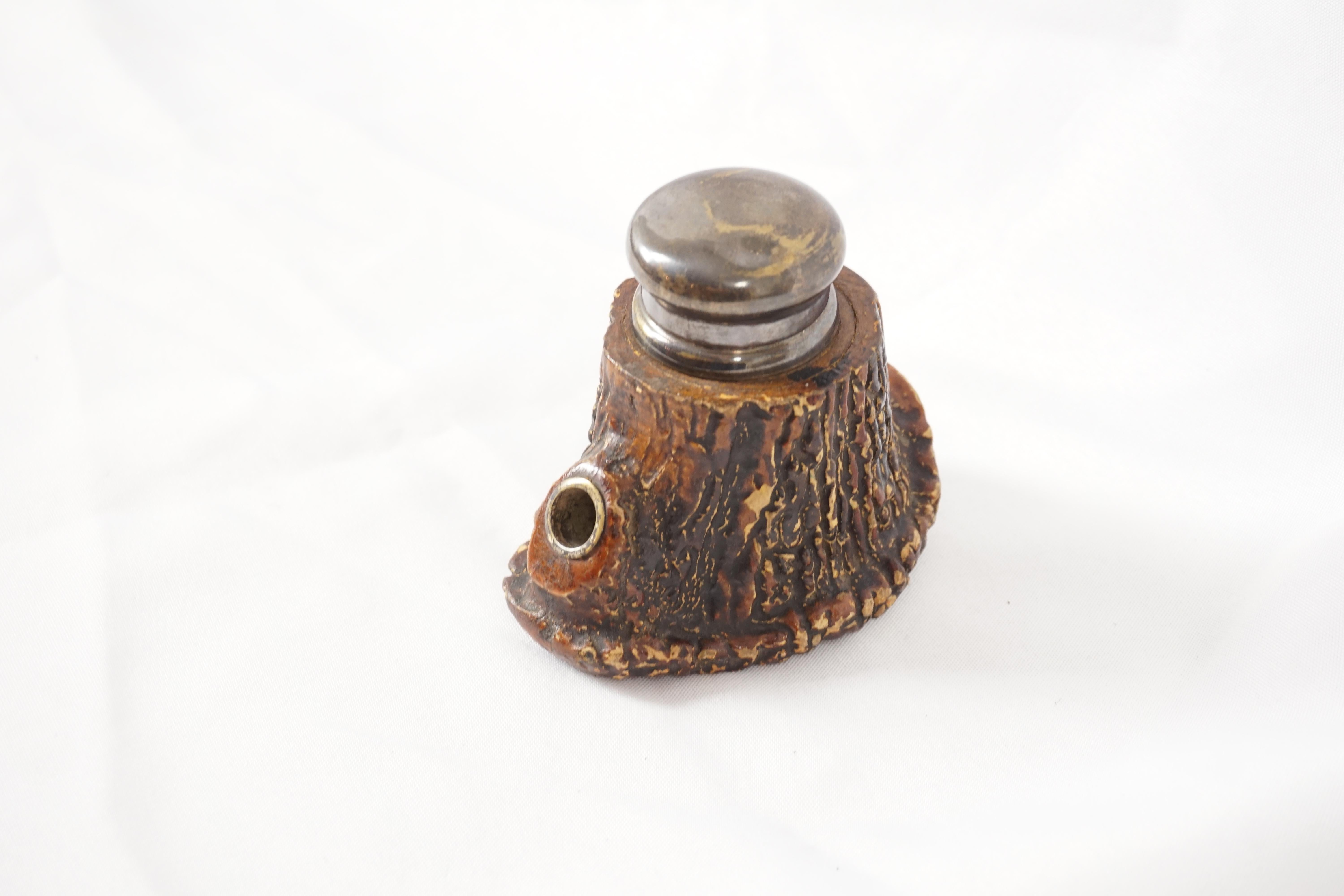 Hand-Crafted Vintage Single Inkwell, Antler Base, European 1930, B2813