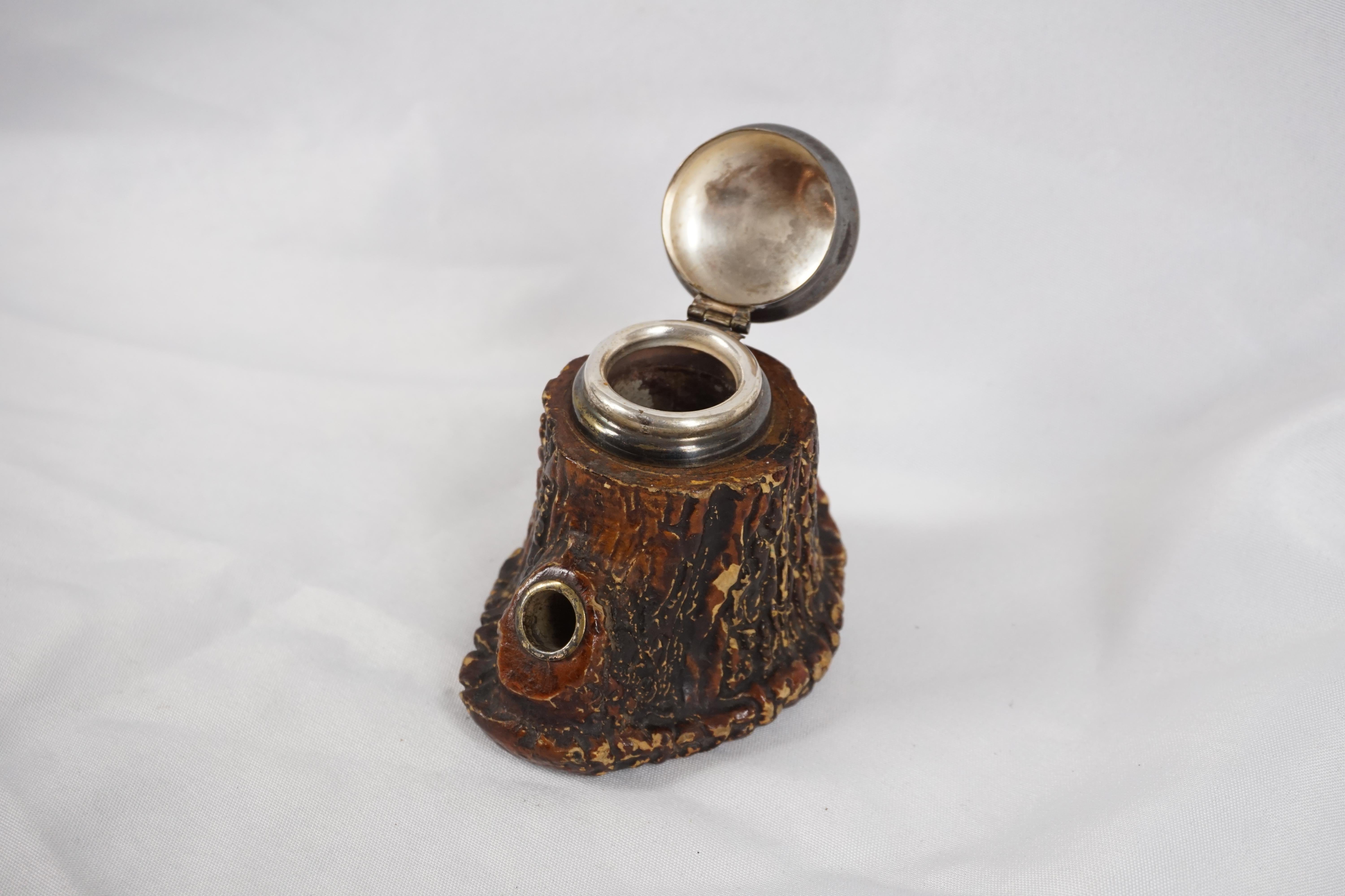 Vintage Single Inkwell, Antler Base, European 1930, B2813 In Good Condition In Vancouver, BC
