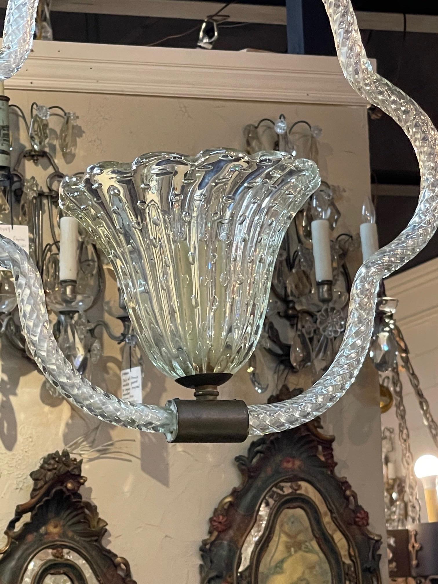 Decorative vintage single light Murano glass chandelier. A shimmering beauty! 
  